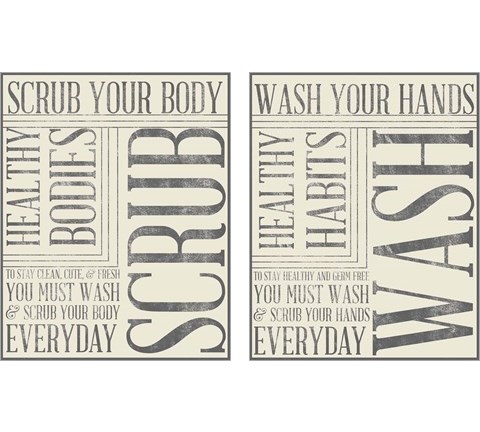 Bath Reminders in Gray 2 Piece Art Print Set by SD Graphics Studio