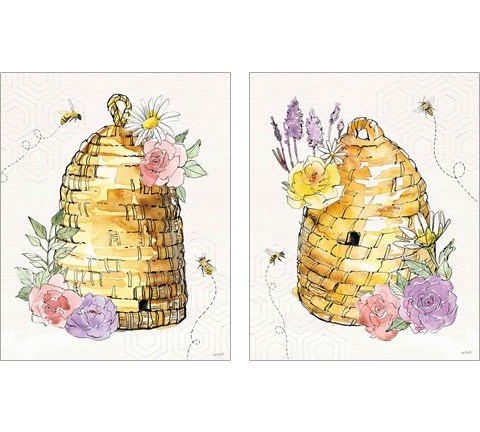 Honeybee Blossoms 2 Piece Art Print Set by Anne Tavoletti