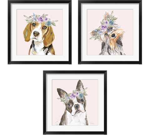 Flower Crown Pet 3 Piece Framed Art Print Set by Patricia Pinto
