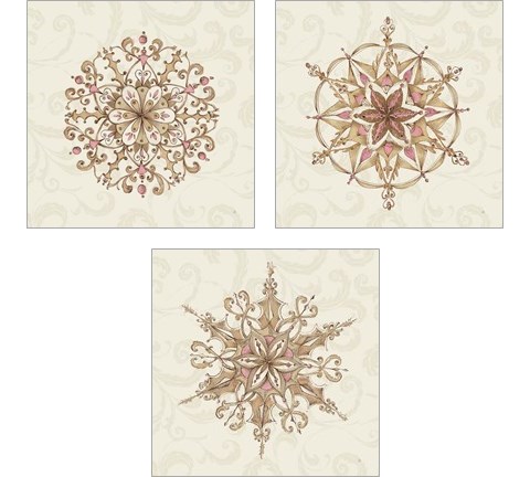 Elegant Season Snowflake 3 Piece Art Print Set by Daphne Brissonnet