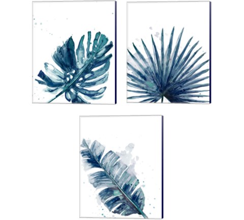 Teal Palm Frond 3 Piece Canvas Print Set by Patricia Pinto