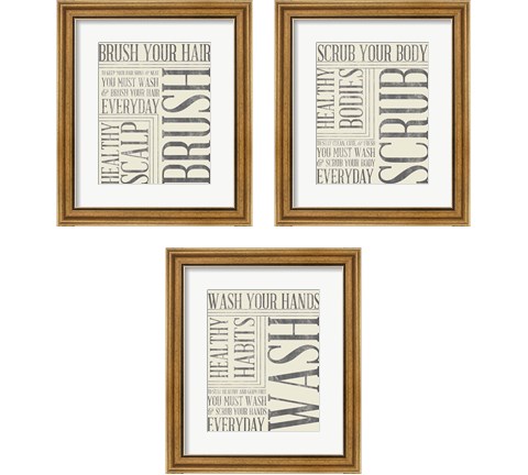 Bath Reminders in Gray 3 Piece Framed Art Print Set by SD Graphics Studio