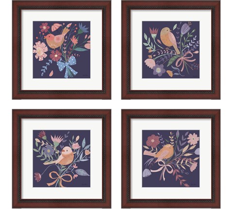 Royal Birds Purple 4 Piece Framed Art Print Set by Farida Zaman