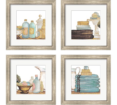 Gold Bath Accessories 4 Piece Framed Art Print Set by Elizabeth Medley