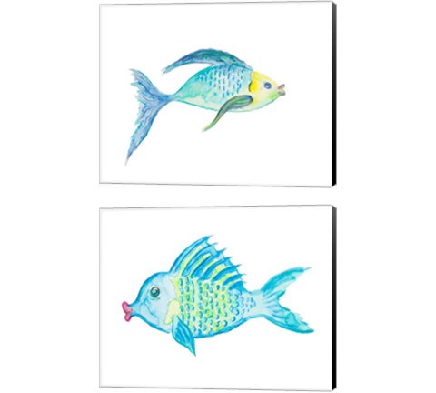 Yellow and Blue Fish 2 Piece Canvas Print Set by Julie DeRice