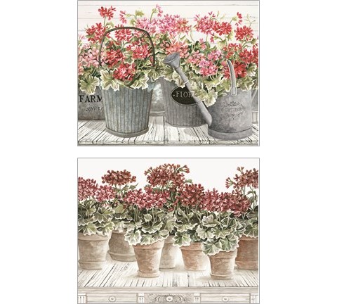 Potted Geranium Mix 2 Piece Art Print Set by Cindy Jacobs