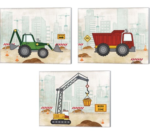 Kids Construction 3 Piece Canvas Print Set by Jennifer Pugh