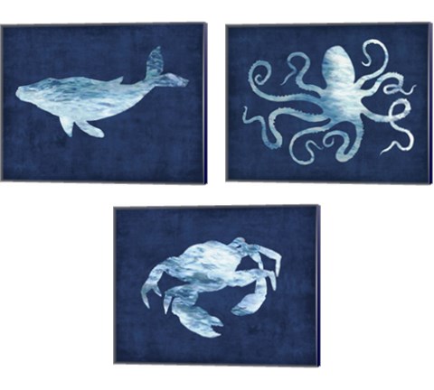 Sealife on Blue 3 Piece Canvas Print Set by Edward Selkirk