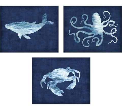 Sealife on Blue 3 Piece Art Print Set by Edward Selkirk