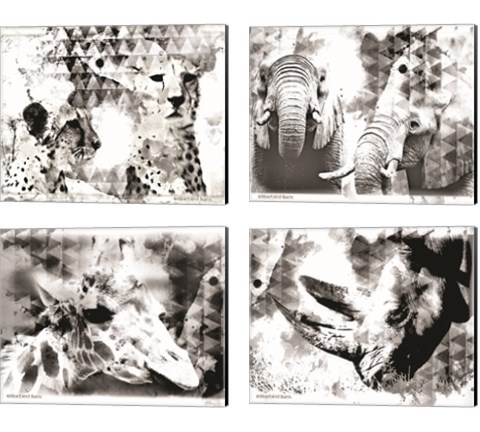 Modern Black & White Safari Animal 4 Piece Canvas Print Set by Bluebird Barn