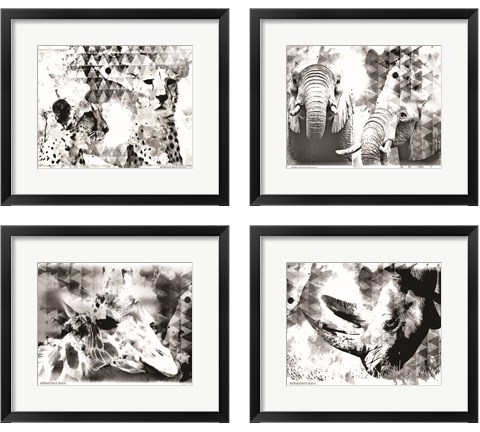 Modern Black & White Safari Animal 4 Piece Framed Art Print Set by Bluebird Barn