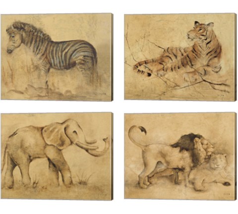 Global Safari Animal 4 Piece Canvas Print Set by Cheri Blum