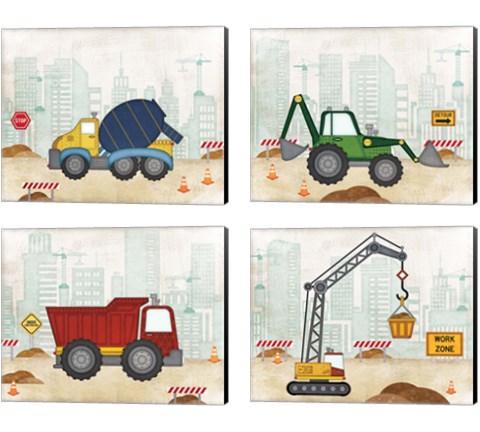 Kids Construction 4 Piece Canvas Print Set by Jennifer Pugh