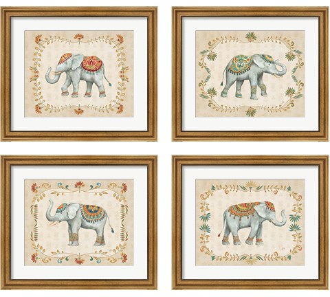 Elephant Walk 4 Piece Framed Art Print Set by Daphne Brissonnet