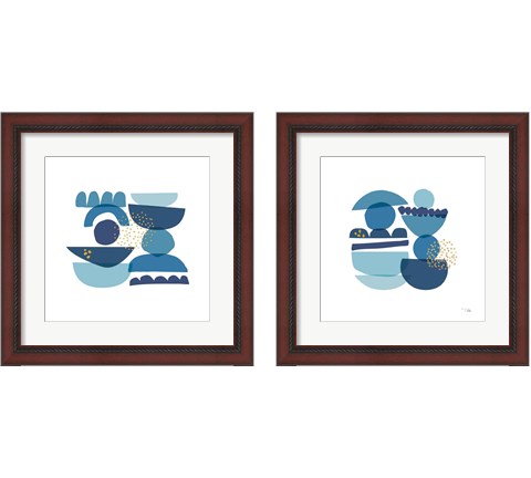 Crowded Forms blue 2 Piece Framed Art Print Set by Pela