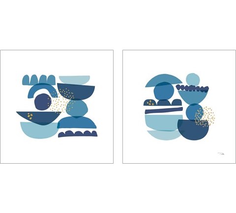Crowded Forms blue 2 Piece Art Print Set by Pela
