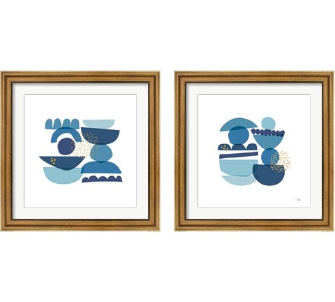 Crowded Forms blue 2 Piece Framed Art Print Set by Pela