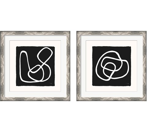 Lines & Curves on black 2 Piece Framed Art Print Set by Pela