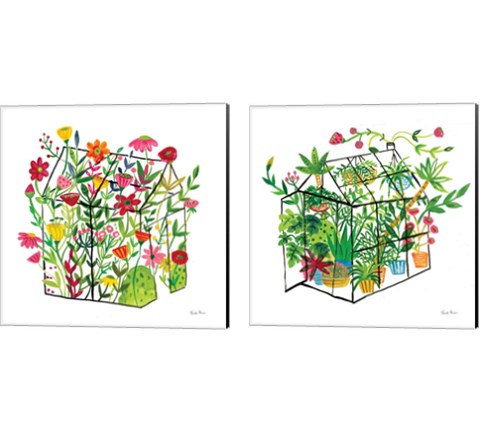 Greenhouse Blooming 2 Piece Canvas Print Set by Farida Zaman