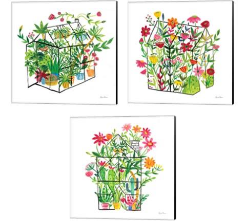 Greenhouse Blooming 3 Piece Canvas Print Set by Farida Zaman