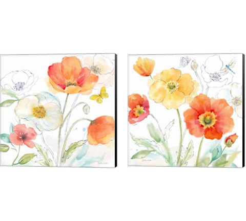 Happy Poppies 2 Piece Canvas Print Set by Cynthia Coulter