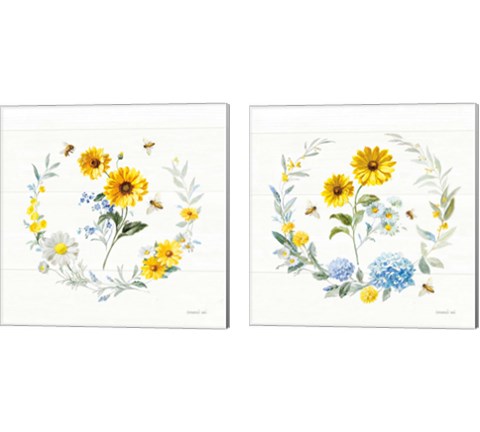 Bees and Blooms Flowers 2 Piece Canvas Print Set by Danhui Nai