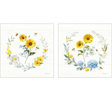 Bees and Blooms Flowers 2 Piece Art Print Set by Danhui Nai