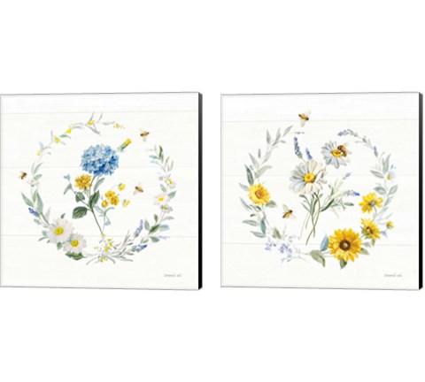 Bees and Blooms Flowers 2 Piece Canvas Print Set by Danhui Nai