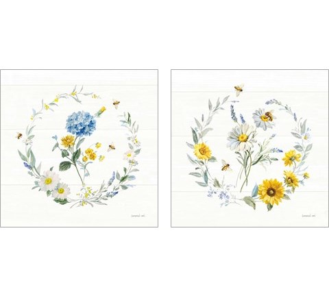 Bees and Blooms Flowers 2 Piece Art Print Set by Danhui Nai