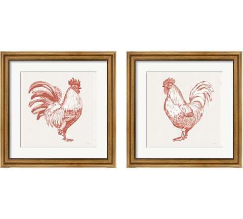 Cottage Rooster Red 2 Piece Framed Art Print Set by Sue Schlabach