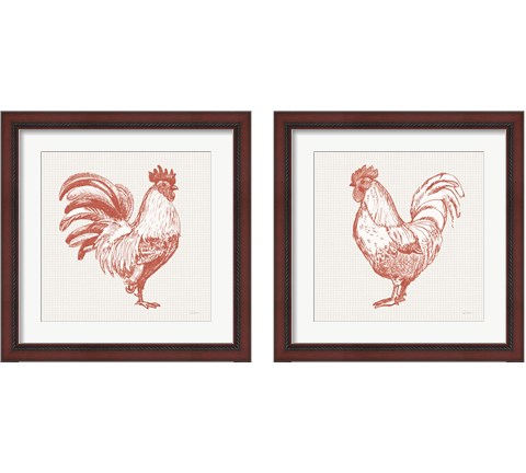 Cottage Rooster Red 2 Piece Framed Art Print Set by Sue Schlabach