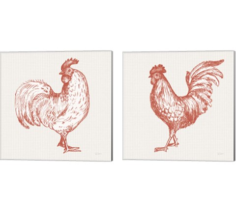 Cottage Rooster Red 2 Piece Canvas Print Set by Sue Schlabach