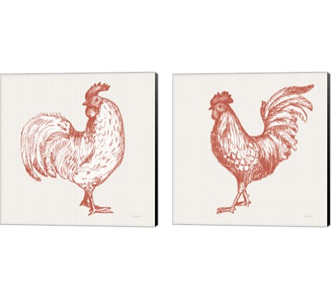 Cottage Rooster Red 2 Piece Canvas Print Set by Sue Schlabach