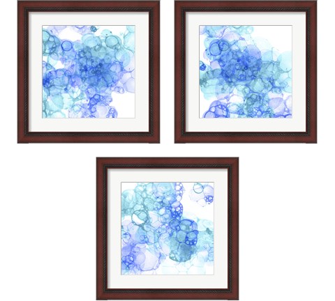 Bubble Square Aqua & Blue 3 Piece Framed Art Print Set by Kelsey Wilson