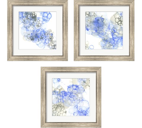 Bubble Square Blue & Grey 3 Piece Framed Art Print Set by Kelsey Wilson