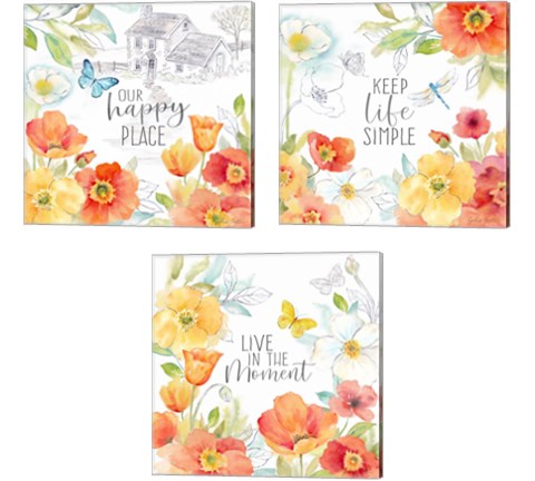 Happy Poppies 3 Piece Canvas Print Set by Cynthia Coulter