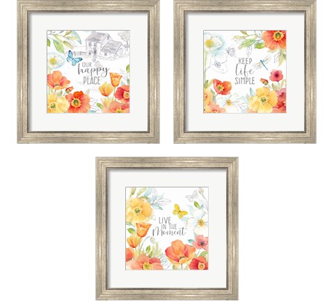 Happy Poppies 3 Piece Framed Art Print Set by Cynthia Coulter