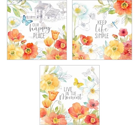 Happy Poppies 3 Piece Art Print Set by Cynthia Coulter