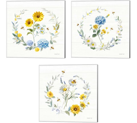 Bees and Blooms Flowers 3 Piece Canvas Print Set by Danhui Nai