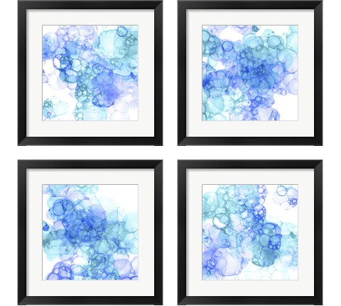 Bubble Square Aqua & Blue 4 Piece Framed Art Print Set by Kelsey Wilson