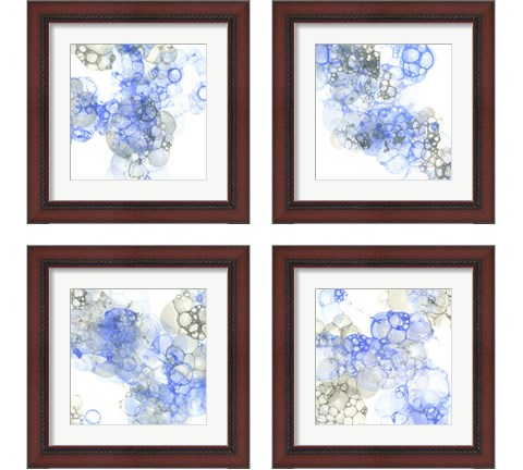 Bubble Square Blue & Grey 4 Piece Framed Art Print Set by Kelsey Wilson