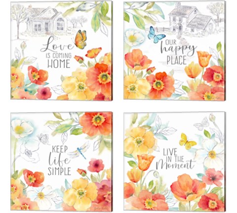 Happy Poppies 4 Piece Canvas Print Set by Cynthia Coulter