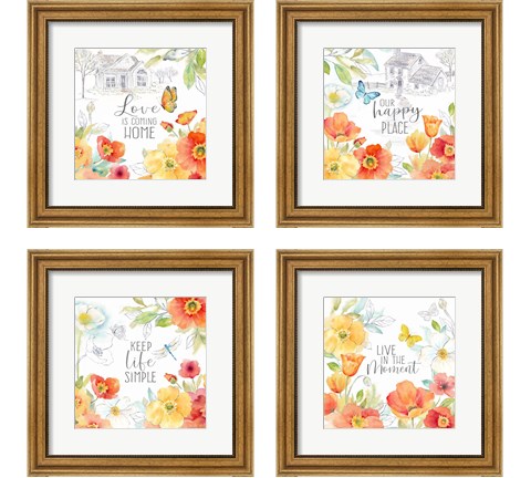 Happy Poppies 4 Piece Framed Art Print Set by Cynthia Coulter