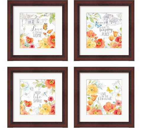 Happy Poppies 4 Piece Framed Art Print Set by Cynthia Coulter