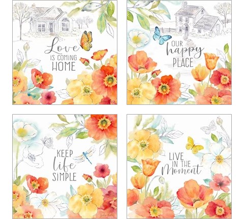 Happy Poppies 4 Piece Art Print Set by Cynthia Coulter