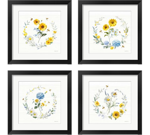 Bees and Blooms Flowers 4 Piece Framed Art Print Set by Danhui Nai