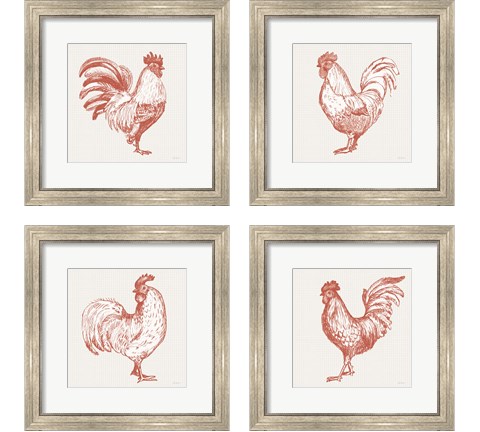 Cottage Rooster Red 4 Piece Framed Art Print Set by Sue Schlabach