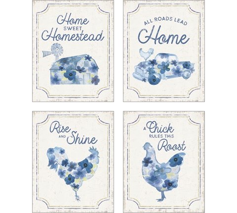 Country Cottage Field Flowers 4 Piece Art Print Set by Tara Reed