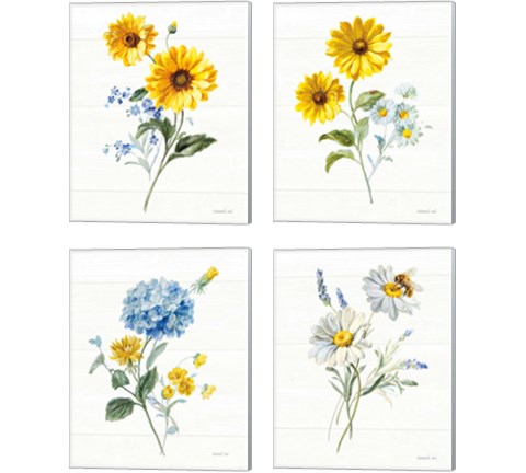 Bees and Blooms Flowers 4 Piece Canvas Print Set by Danhui Nai
