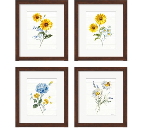Bees and Blooms Flowers 4 Piece Framed Art Print Set by Danhui Nai